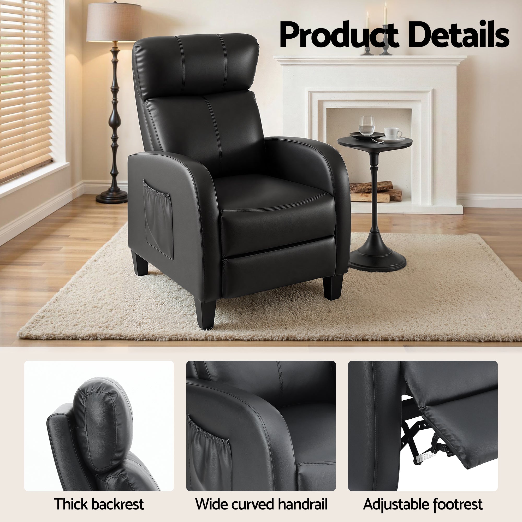 Arete Flow, Black Leather Massage Recliner Chair