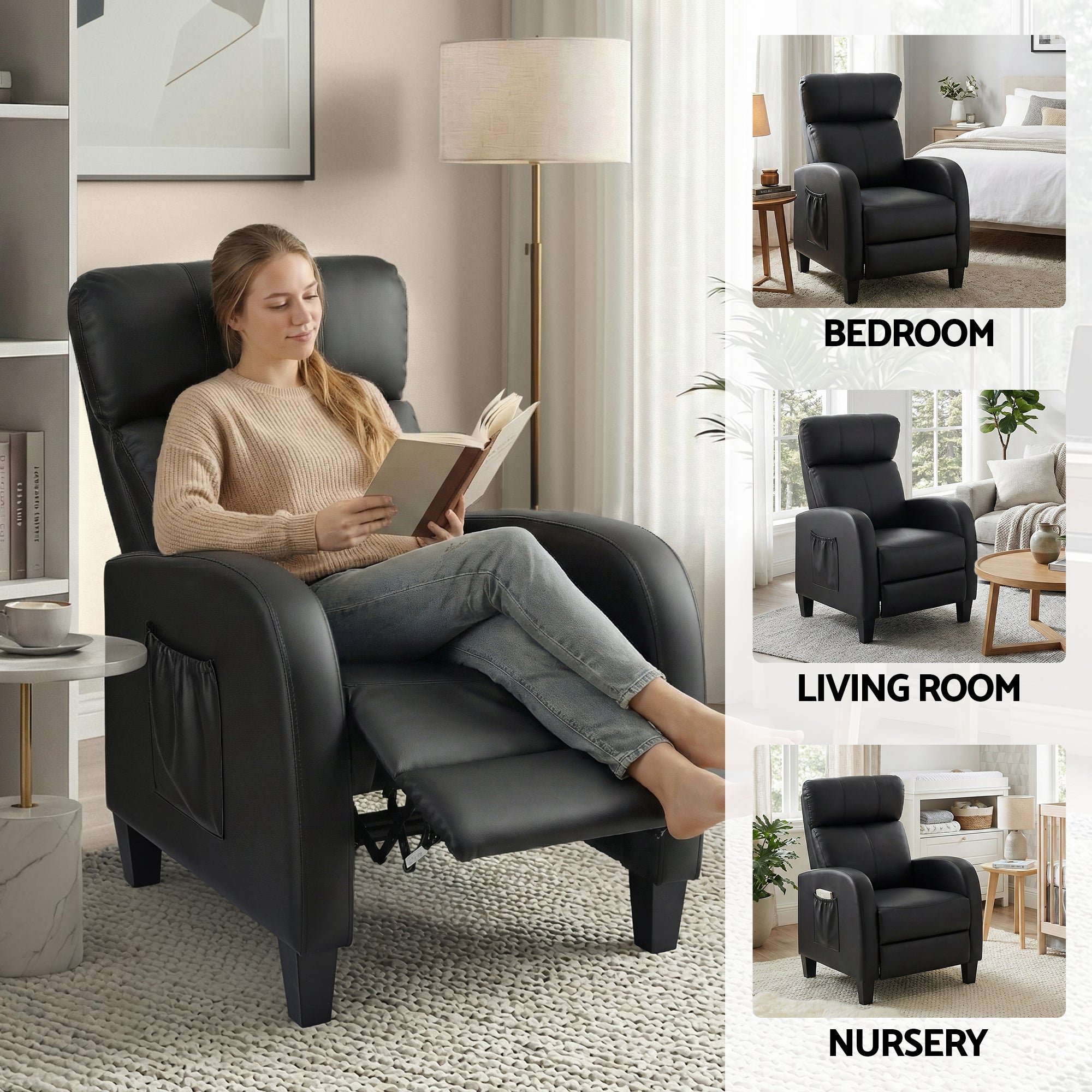 Arete Flow, Black Leather Massage Recliner Chair