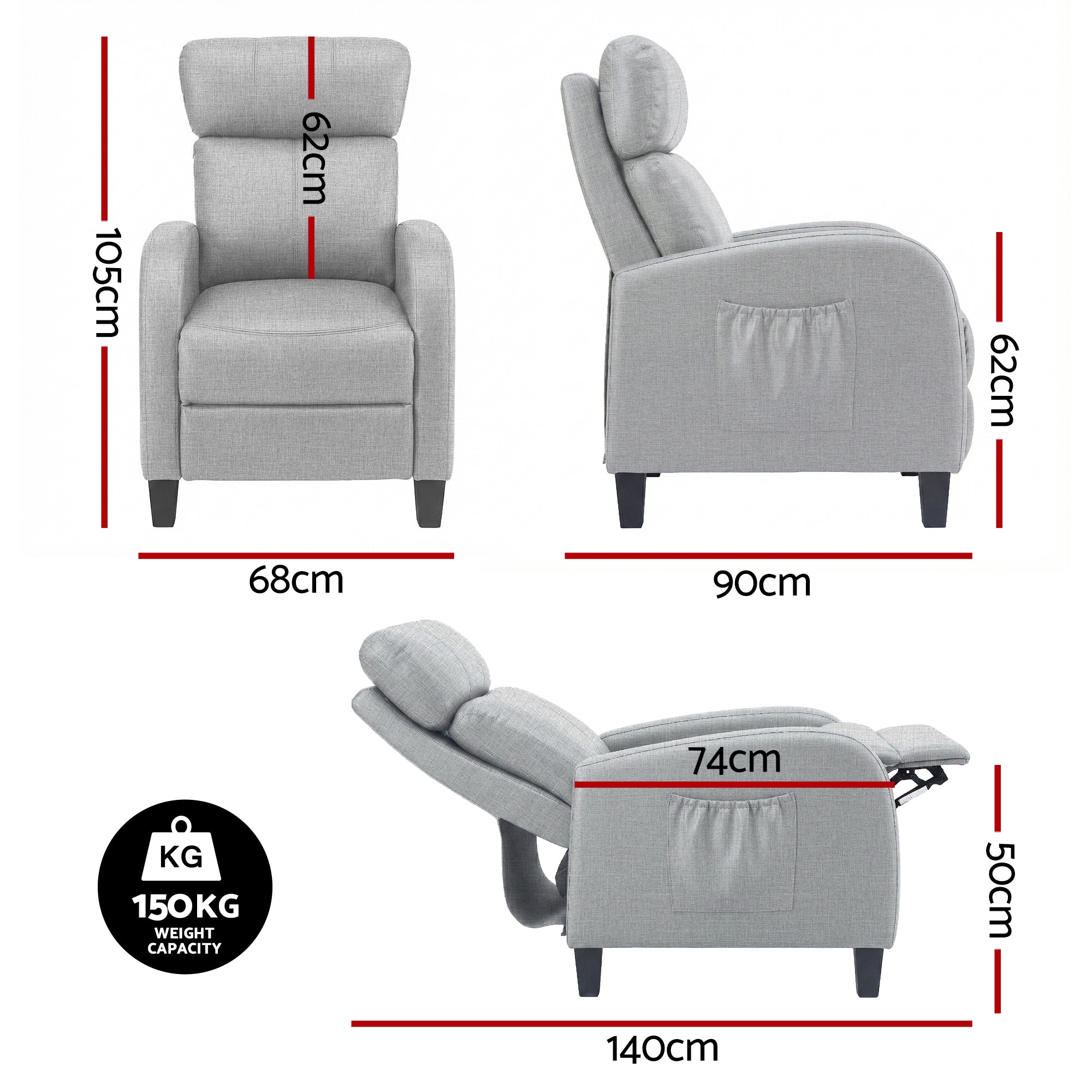Arete Unwind,Grey Fabric Small Massage Recliner Chair