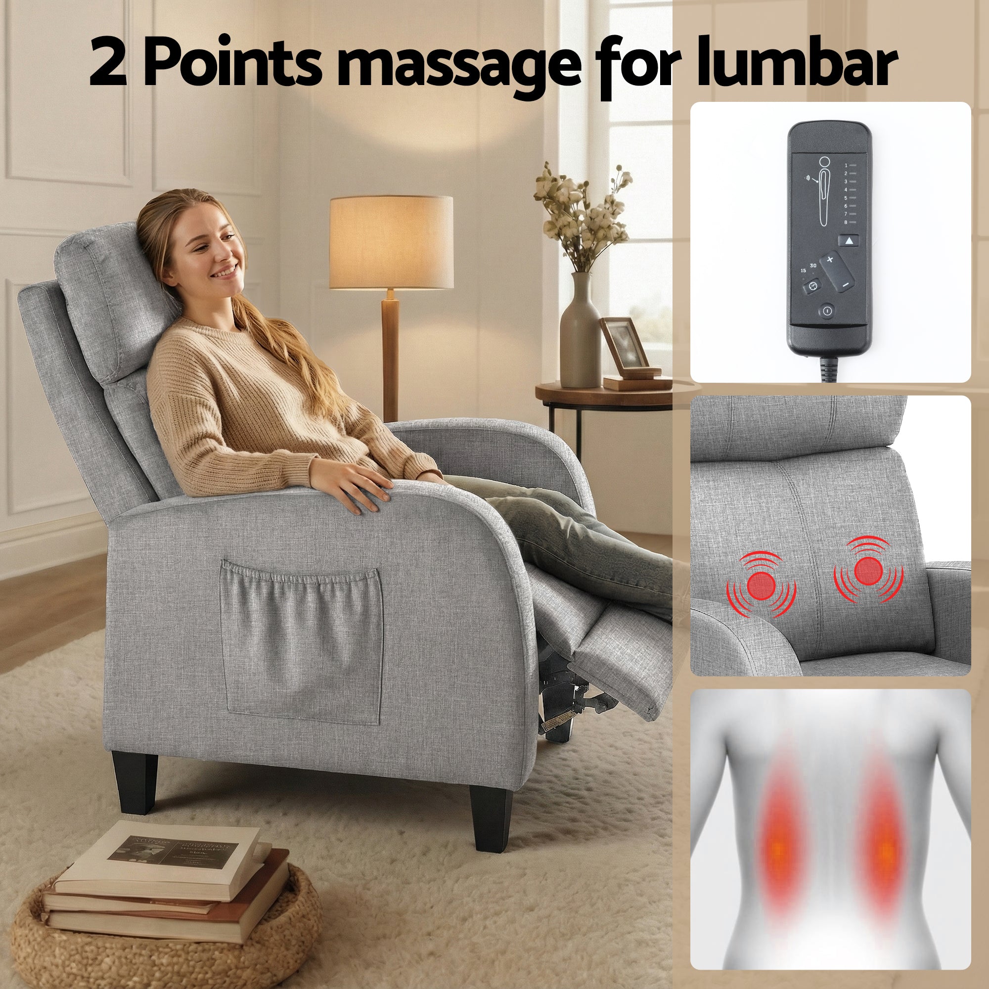 Arete Unwind,Grey Fabric Small Massage Recliner Chair