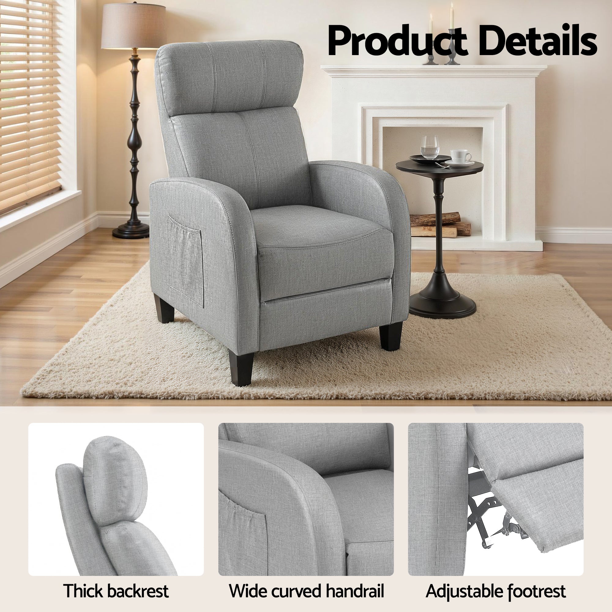 Arete Unwind,Grey Fabric Small Massage Recliner Chair