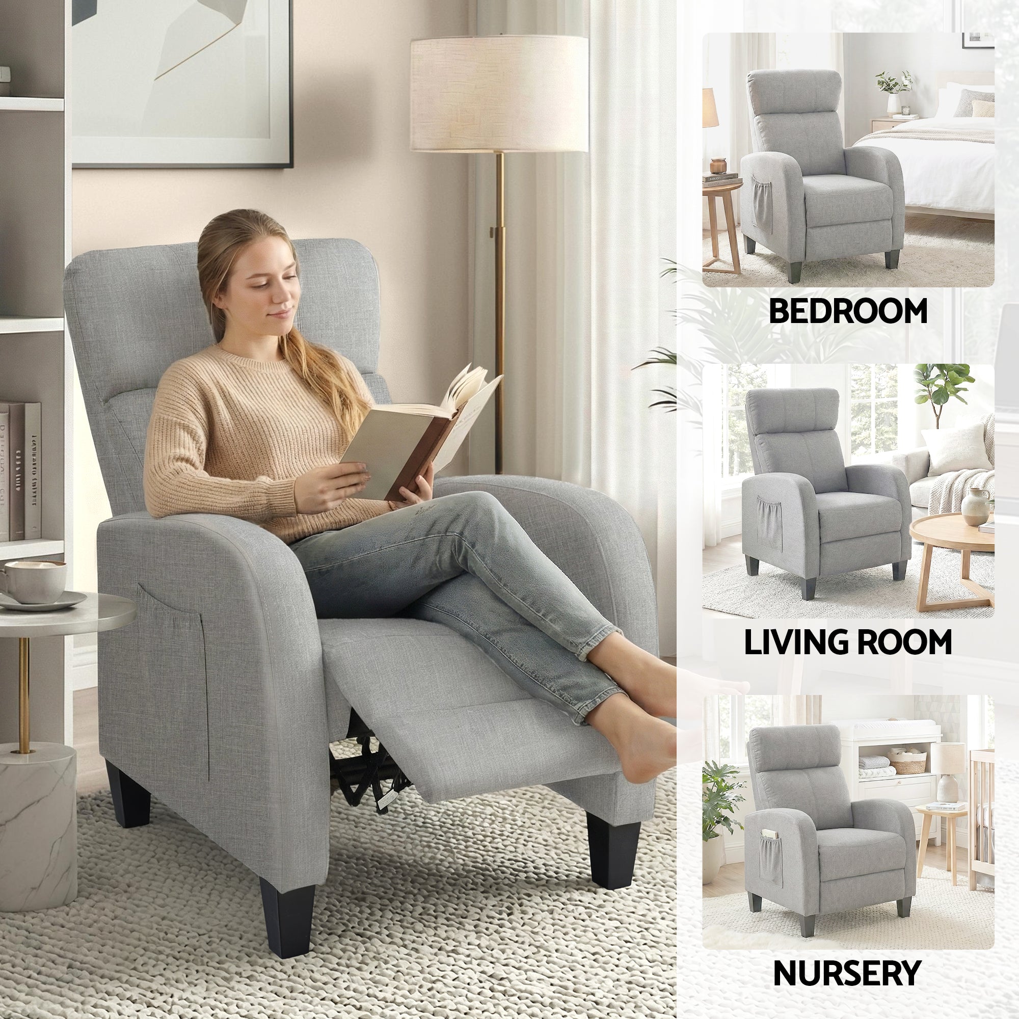 Arete Unwind,Grey Fabric Small Massage Recliner Chair