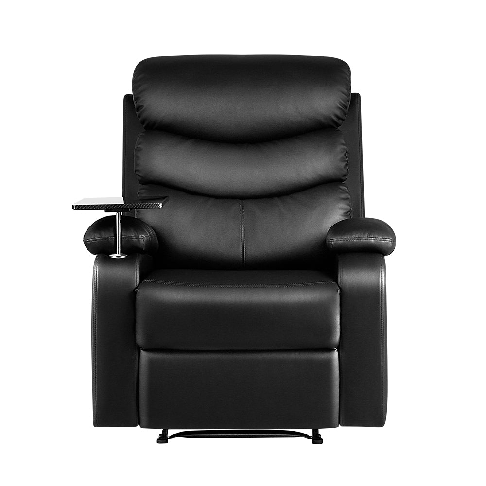 Arete Ease Recliner Black Leather Chair with Tray Table