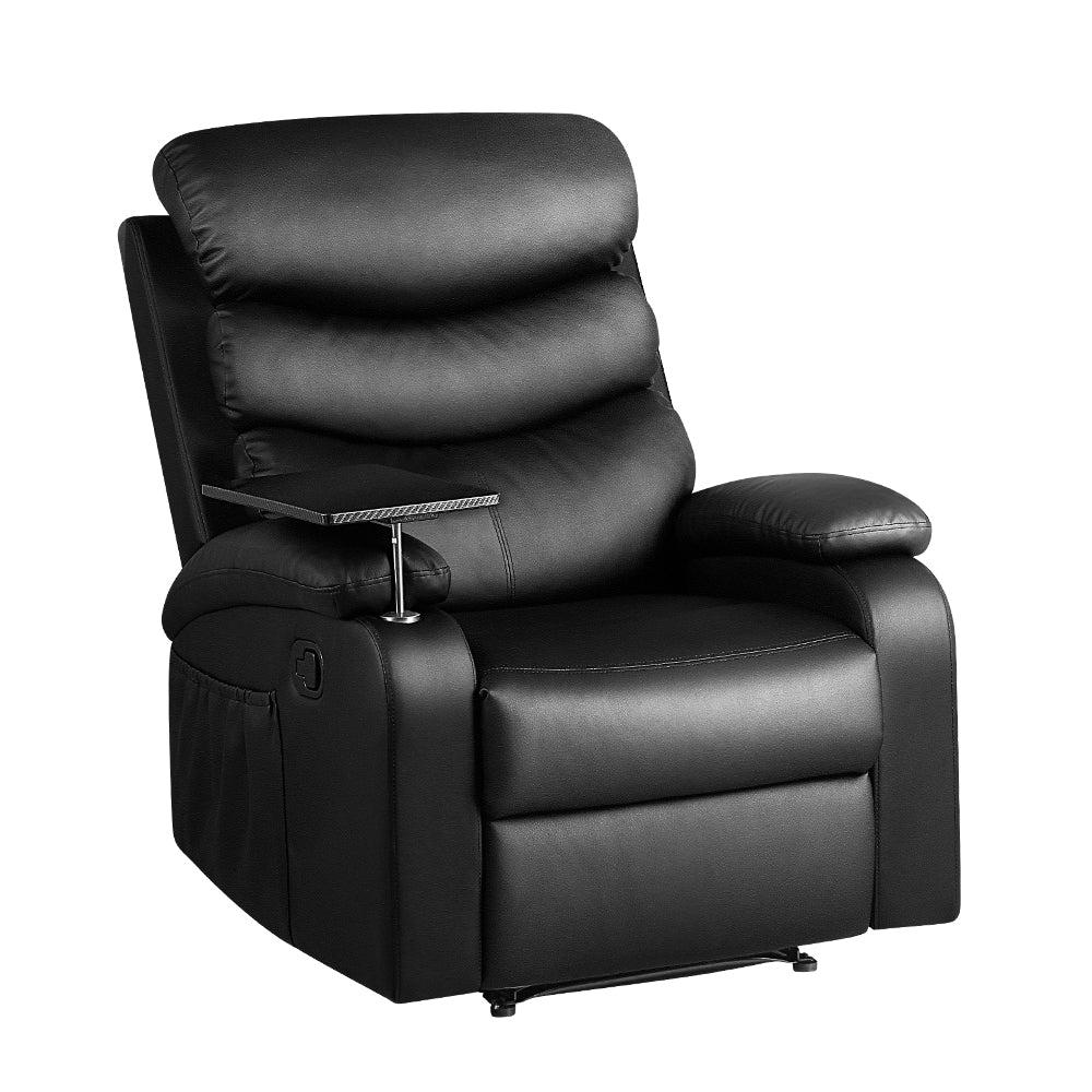 Arete Ease Recliner Black Leather Chair with Tray Table