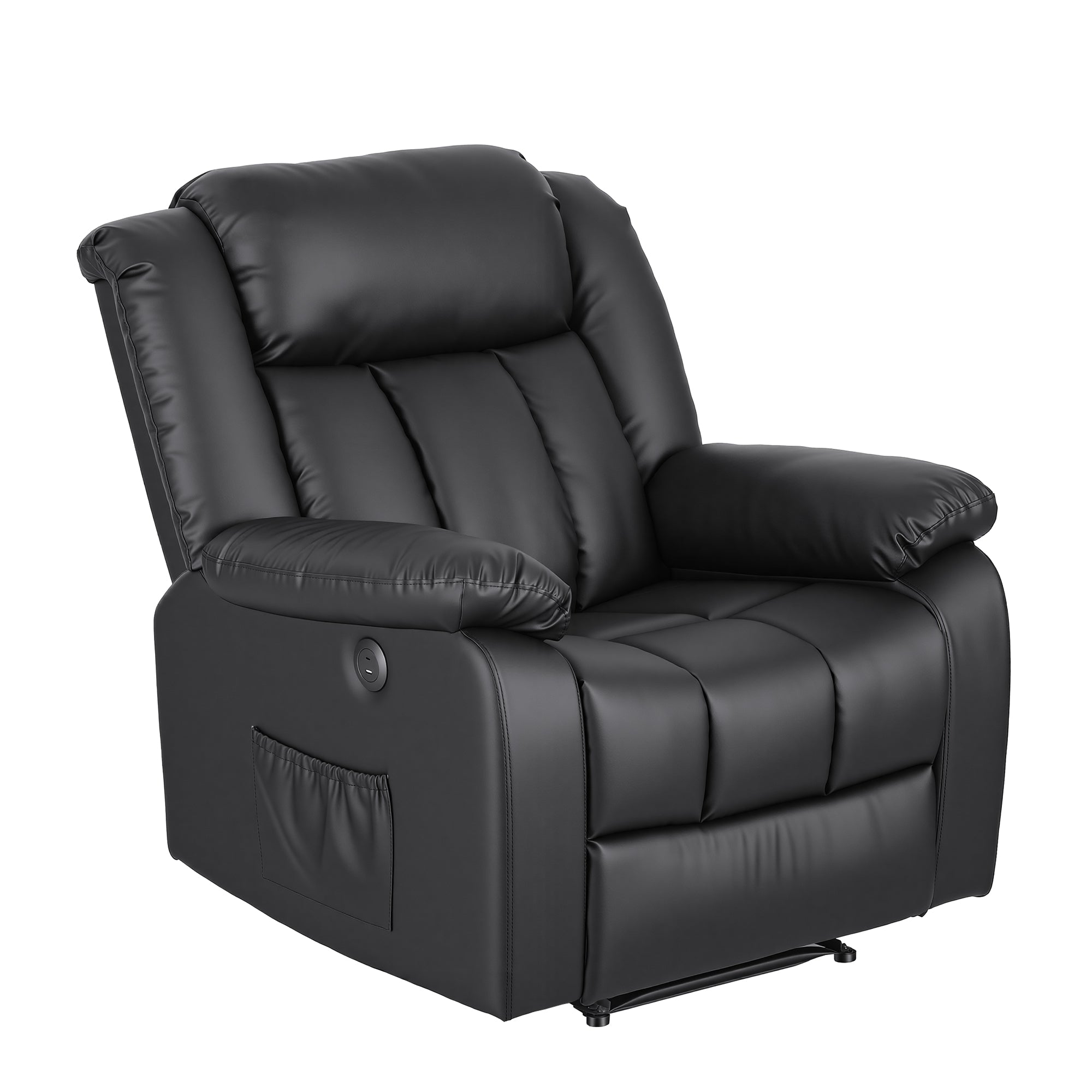 Rejuvachair Support, 8 Point Vibration & Lumbar Heat, Black Leather Massage Recliner Chair for Living Room,  Sofa Lounge Reclining Chair with 2 USB ports