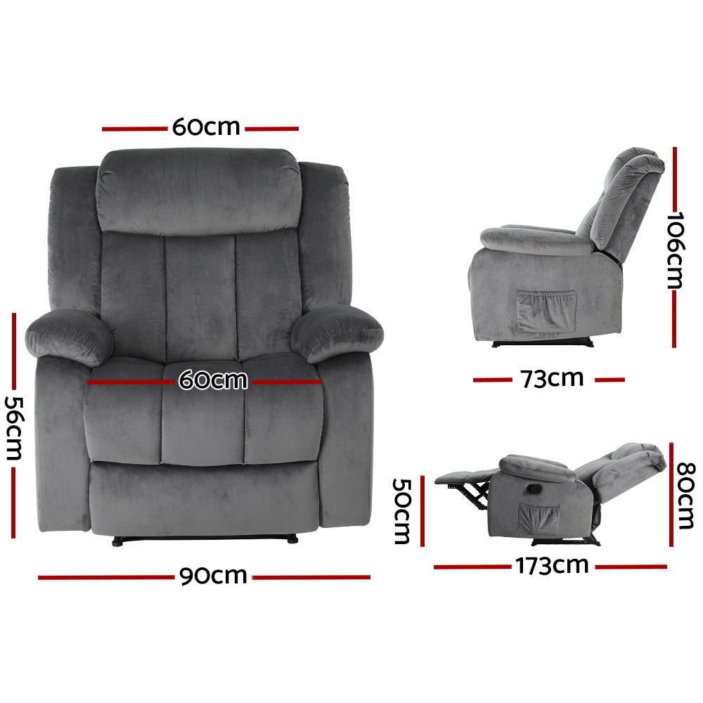 Arete Align Grey Velvet Electric Massage Recliner Chair