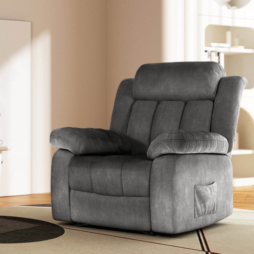 Arete Align Grey Velvet Electric Massage Recliner Chair