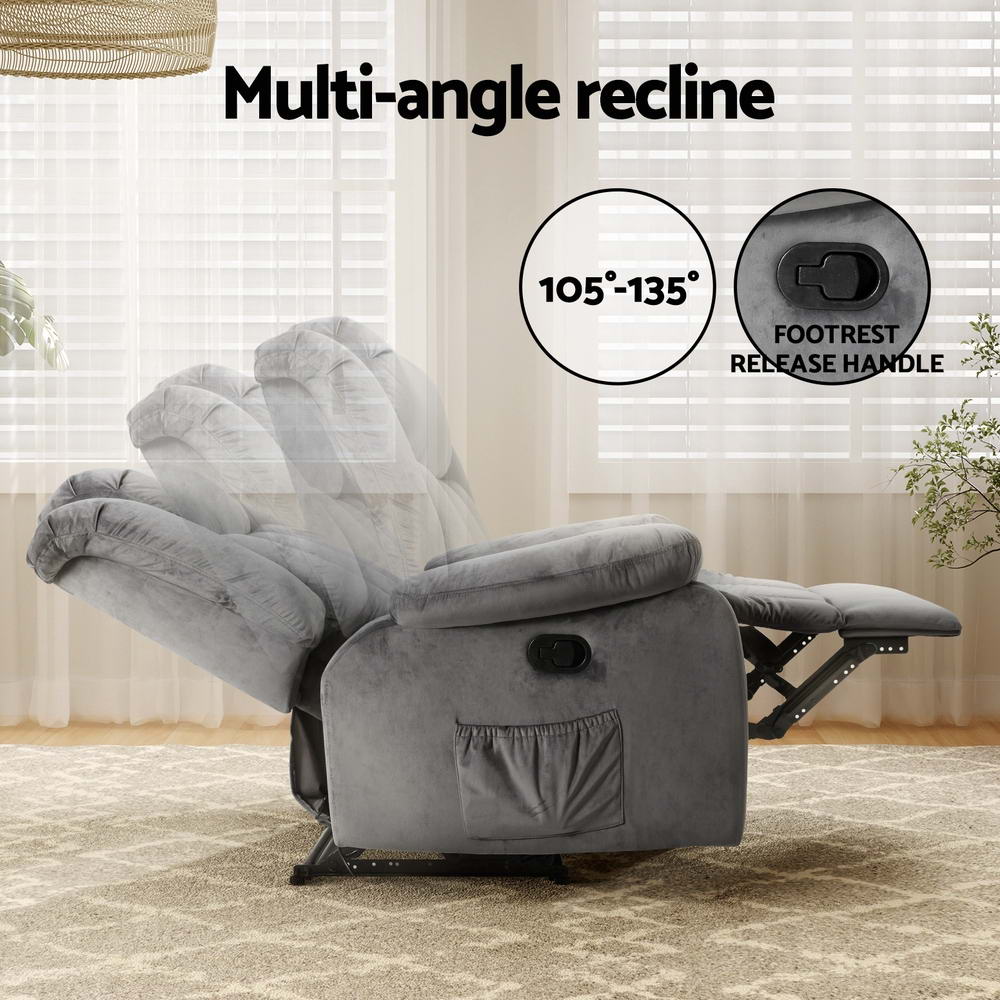 Arete Align Grey Velvet Electric Massage Recliner Chair