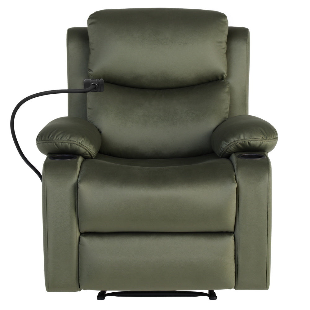 Rejuvachair Recover, Velvet Heated Massage Recliner Chair with Phone Holder