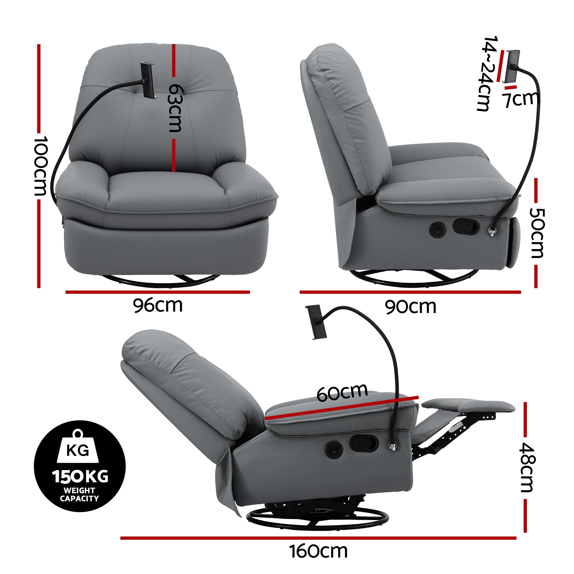 Arete Bliss, Swivel Rocker Nursery Sofa with USB Ports Rocking Recliner Chair