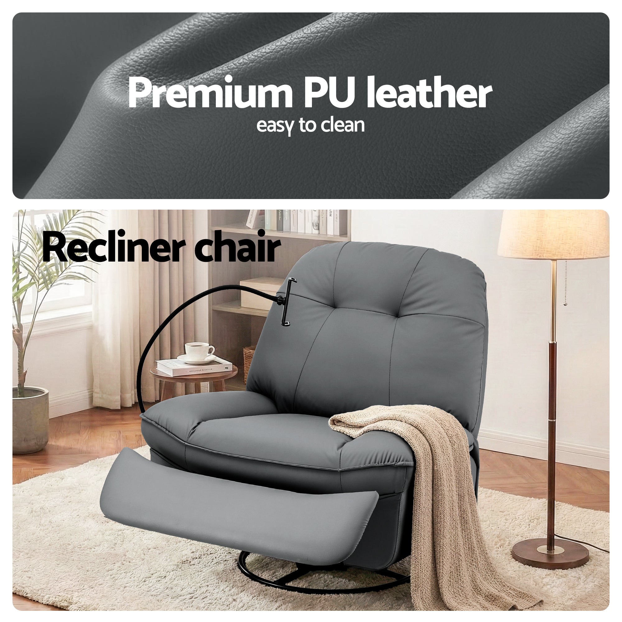Arete Bliss, Swivel Rocker Nursery Sofa with USB Ports Rocking Recliner Chair