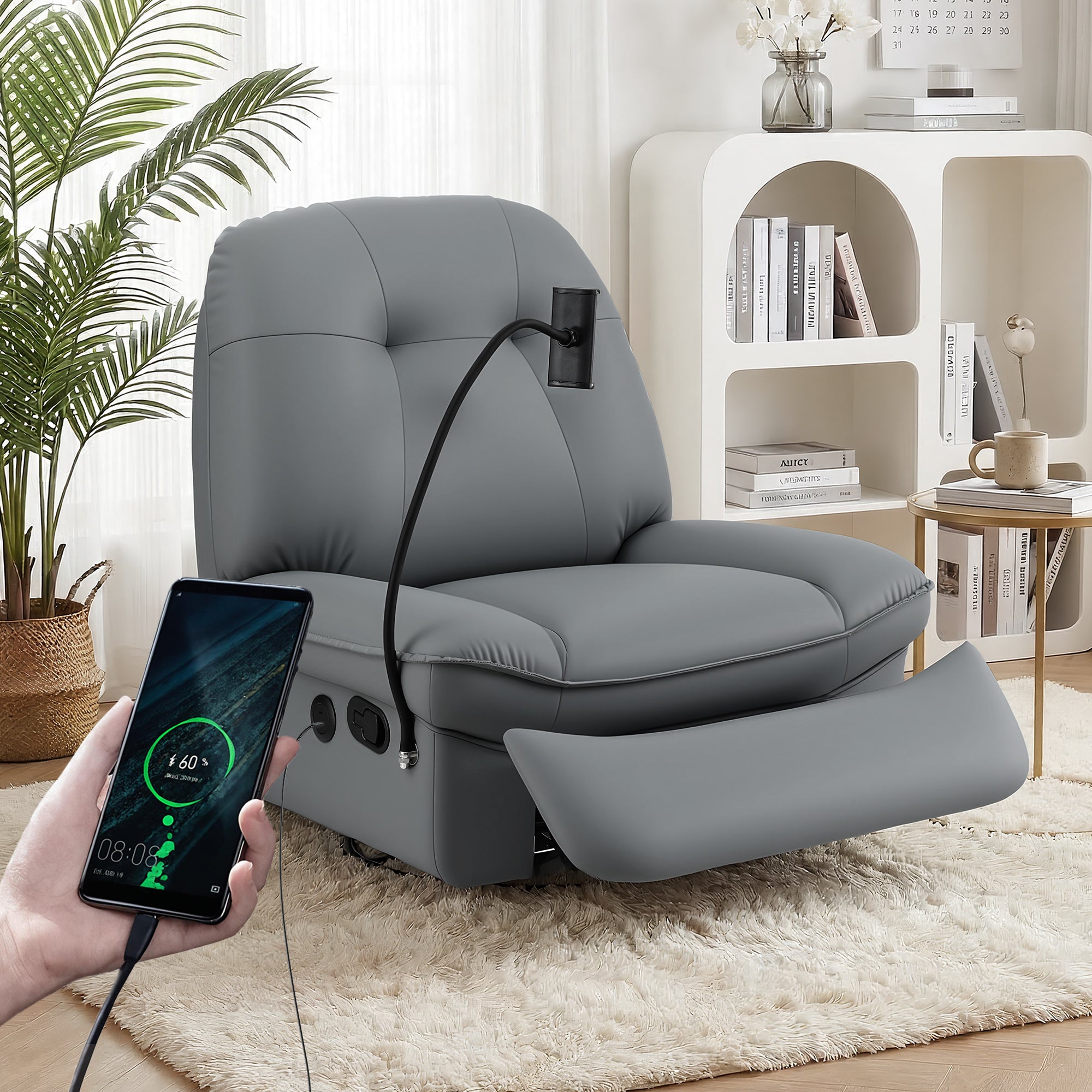 Arete Bliss, Swivel Rocker Nursery Sofa with USB Ports Rocking Recliner Chair