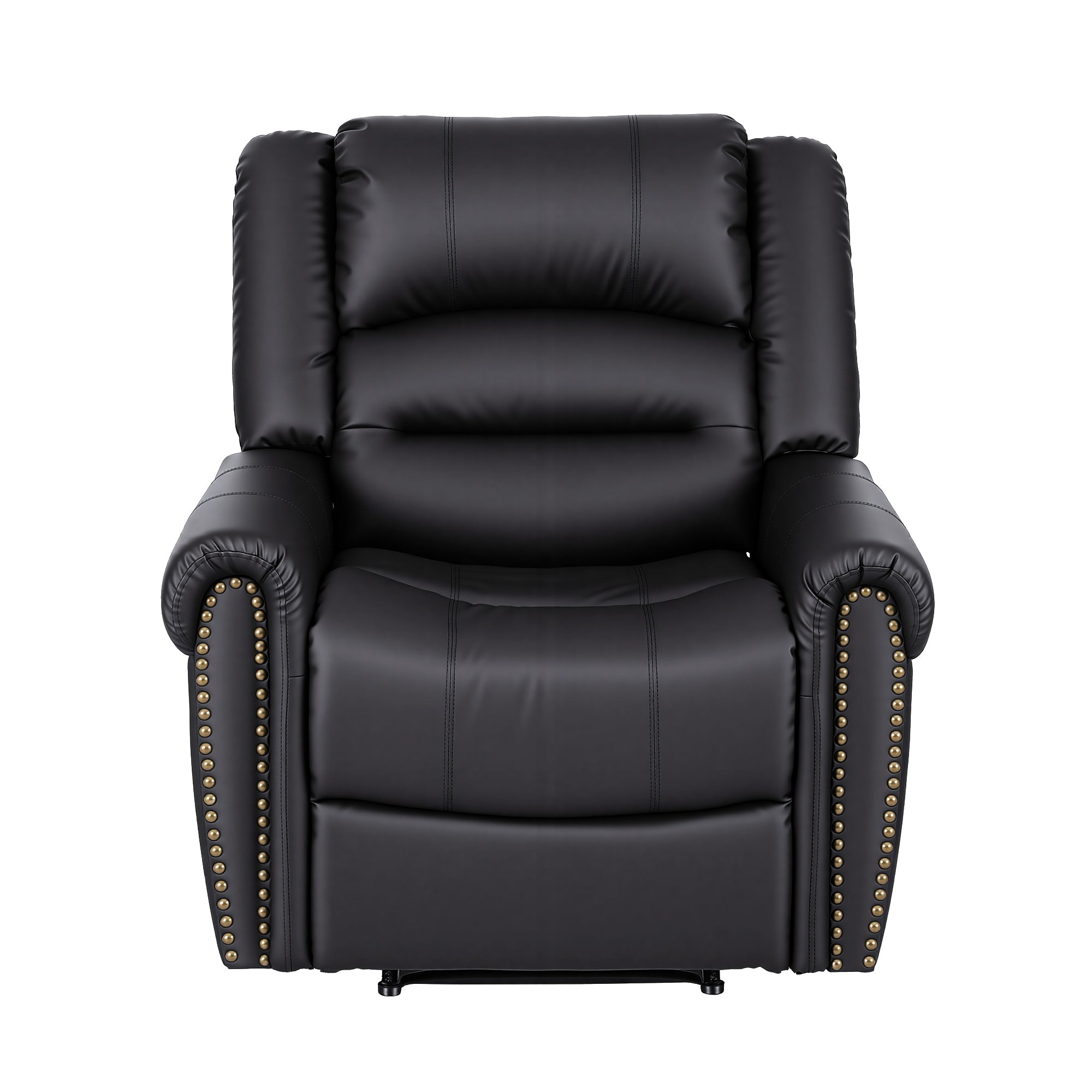 Arete Cloud, Overstuffed, Black Leather Recliner with USB Charge Port, Sofa for Living Room and Nursery,  Reclining Lounge with Comfortable Wide Seat,