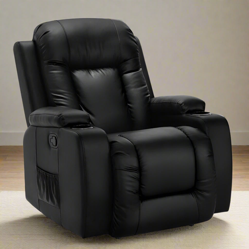 Osiris Electric Massage Chair Recliner Luxury Lounge Armchair Heat Leather - Black