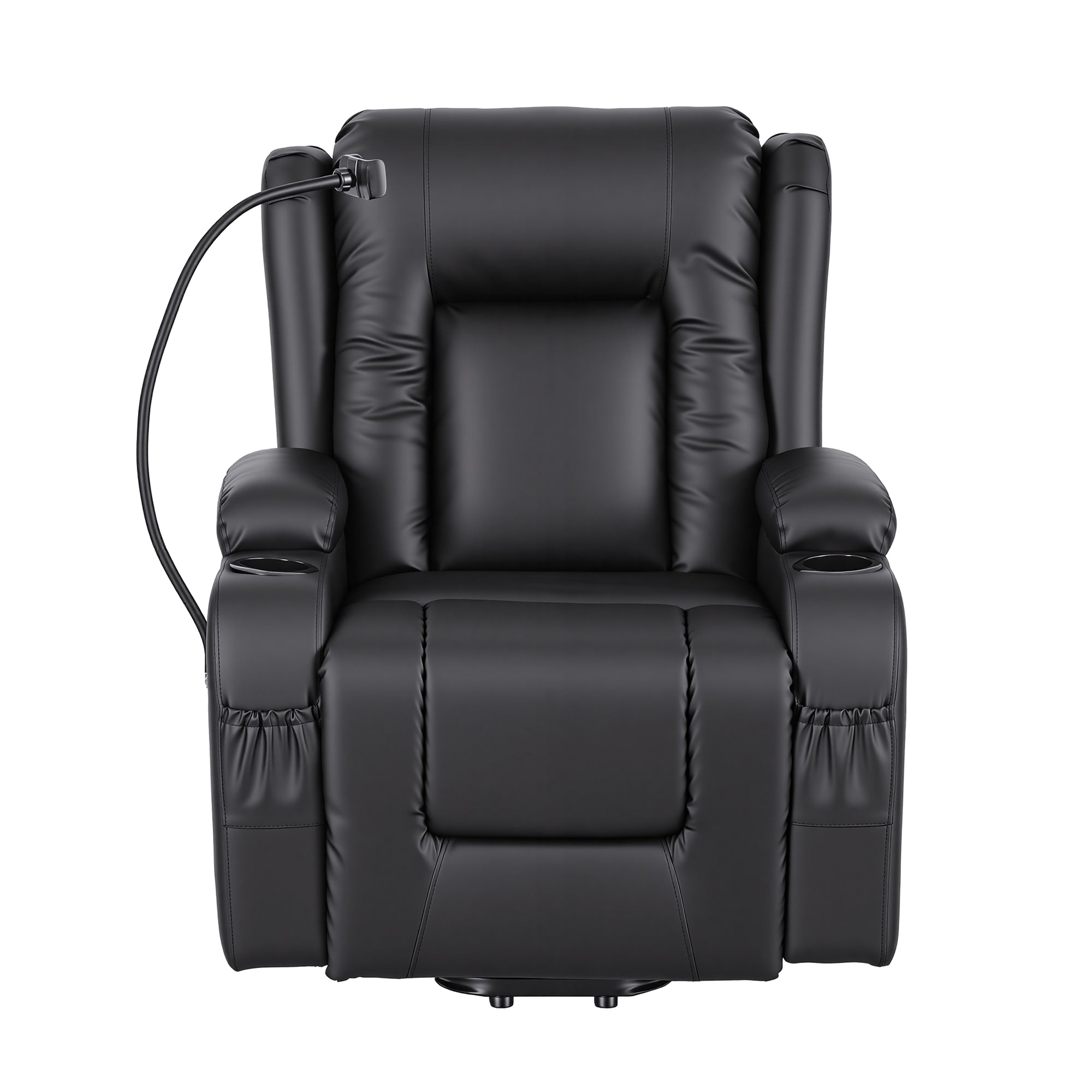 Arete Power, Black Leather Lift Recliner Chair with Massage and Heat for Elderly, Electric Sofa Reclining Chair with USB and Phone Holder, Comfy Armchair for Living Room, 2 Cup Holder & 4 Pockets,