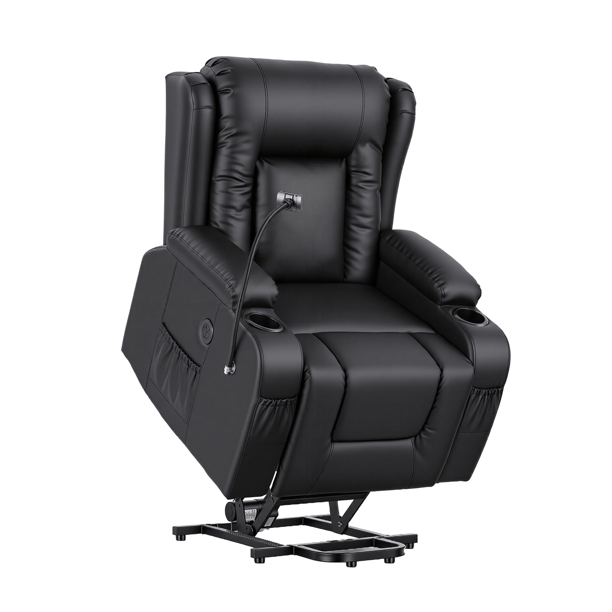 Arete Power, Black Leather Lift Recliner Chair with Massage and Heat f ...