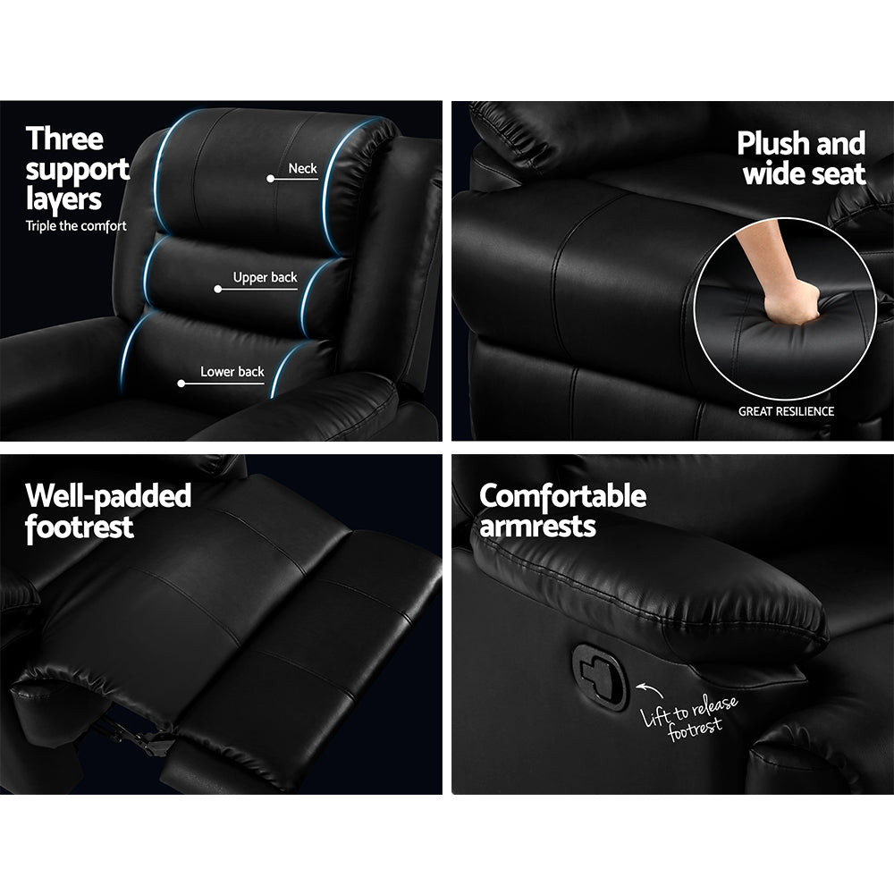 Arete Drift Recliner Black Leather  Chair