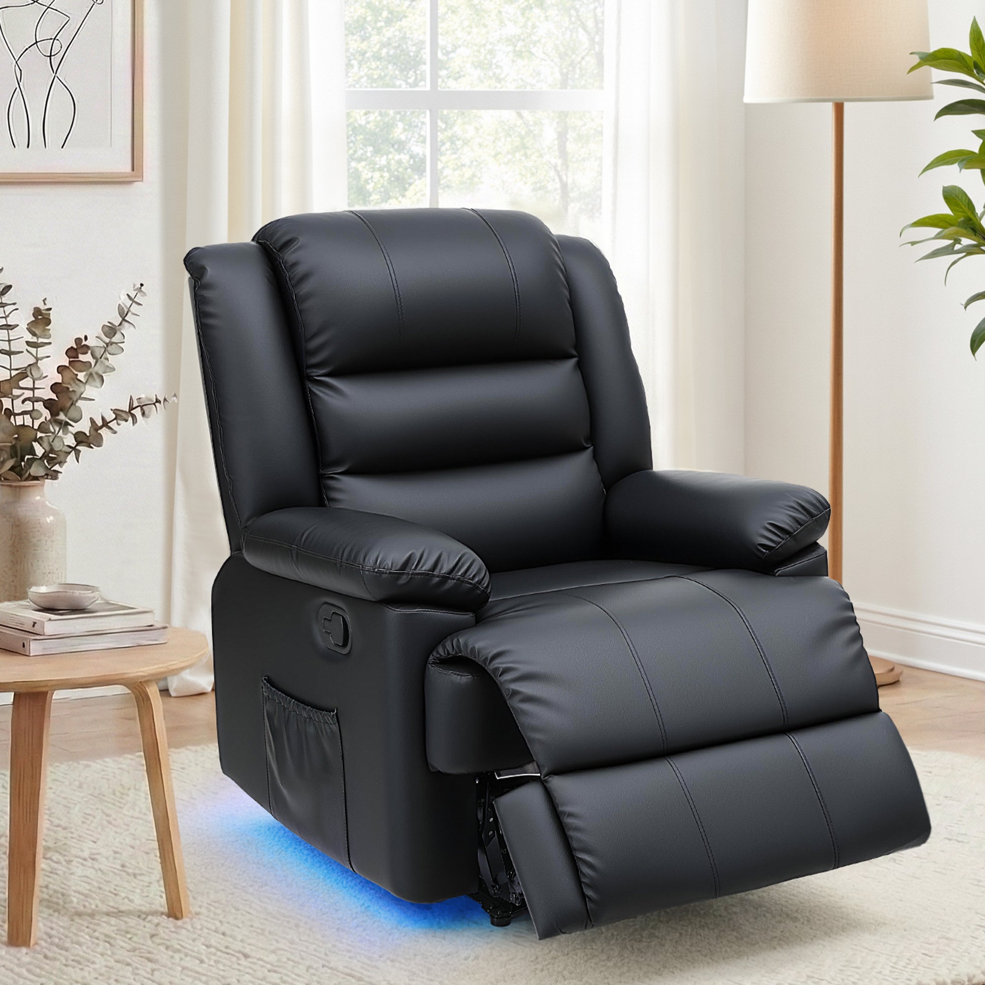 Arete Horizon, Black Leather Recliner Chair with 16 Led colours