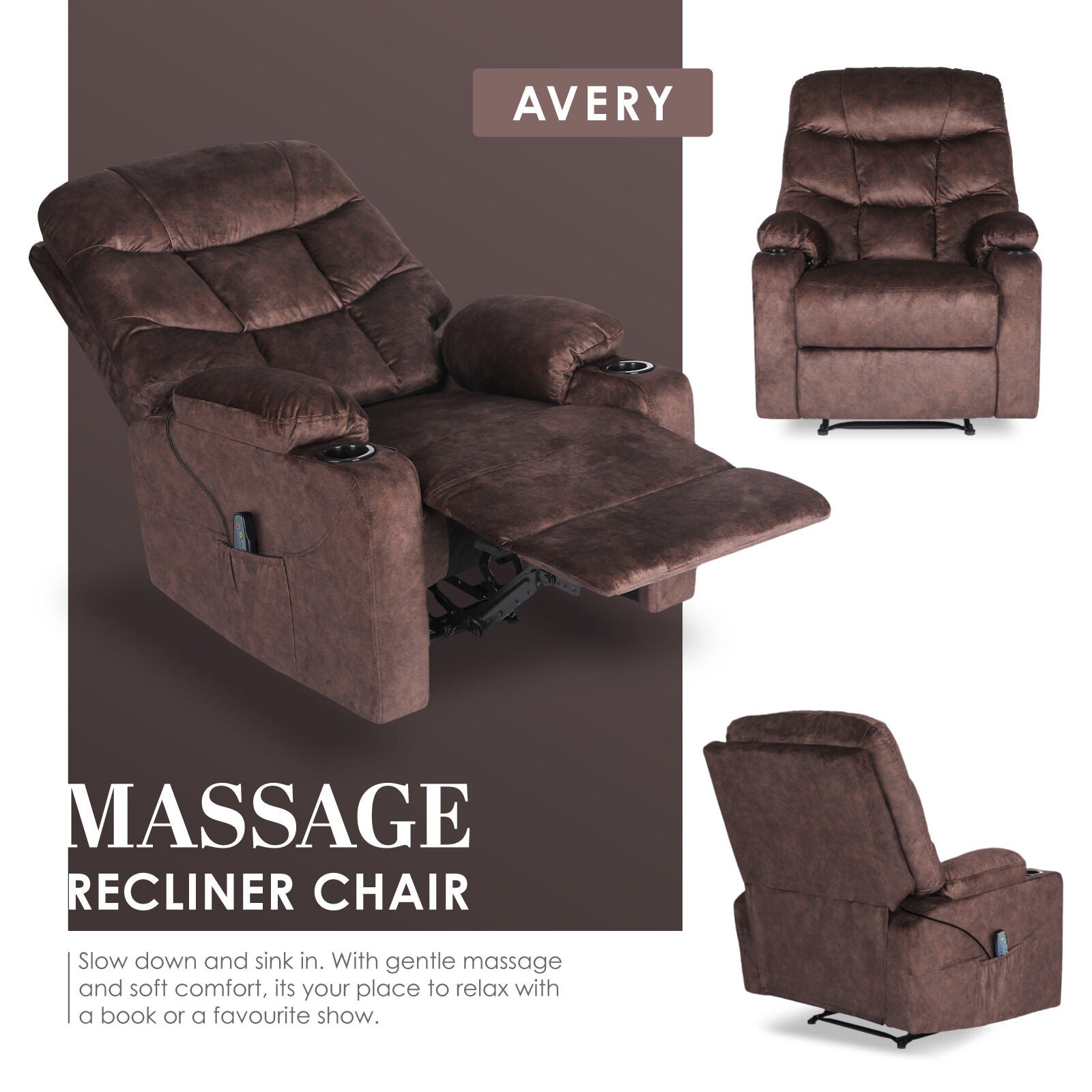 Rejuchair Relax, AVERY BROWN Electric  Sofa Arm Massage Recliner Chair