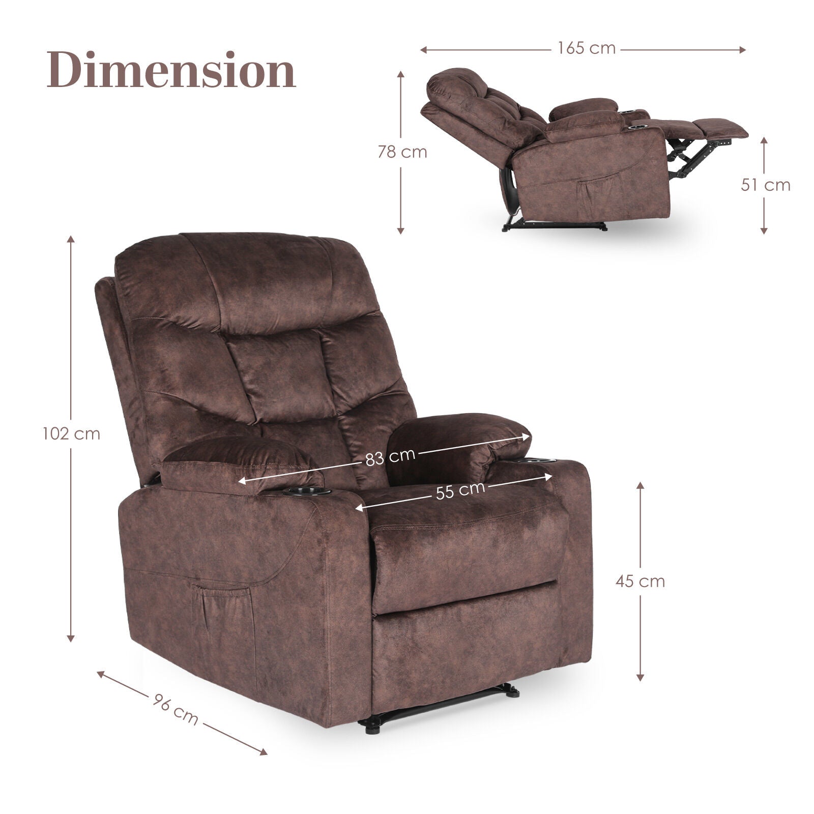 Rejuchair Relax, AVERY BROWN Electric  Sofa Arm Massage Recliner Chair