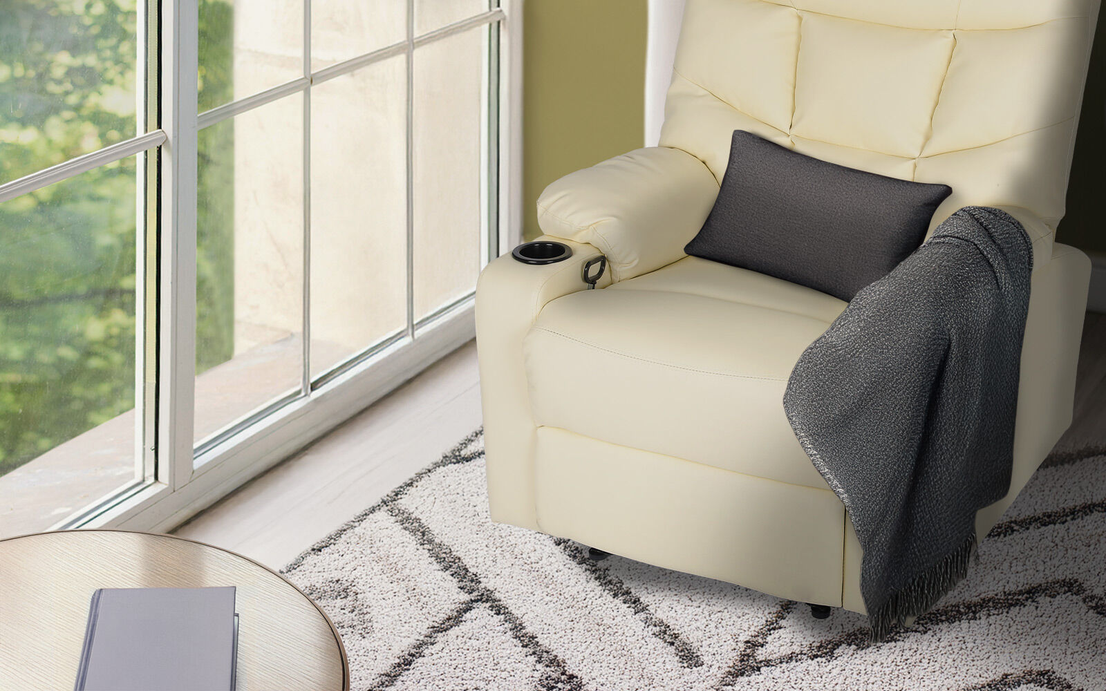 Rejuvachair Arleen, BEIGE Leather Lounge Sofa 8-Point Electric Massage Recliner Chair