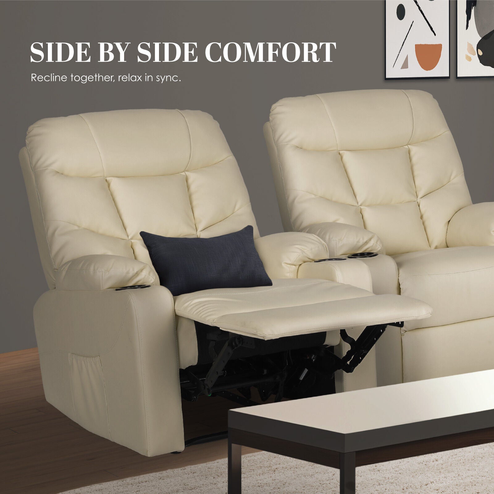 Rejuvachair Arleen, BEIGE Leather Lounge Sofa 8-Point Electric Massage Recliner Chair