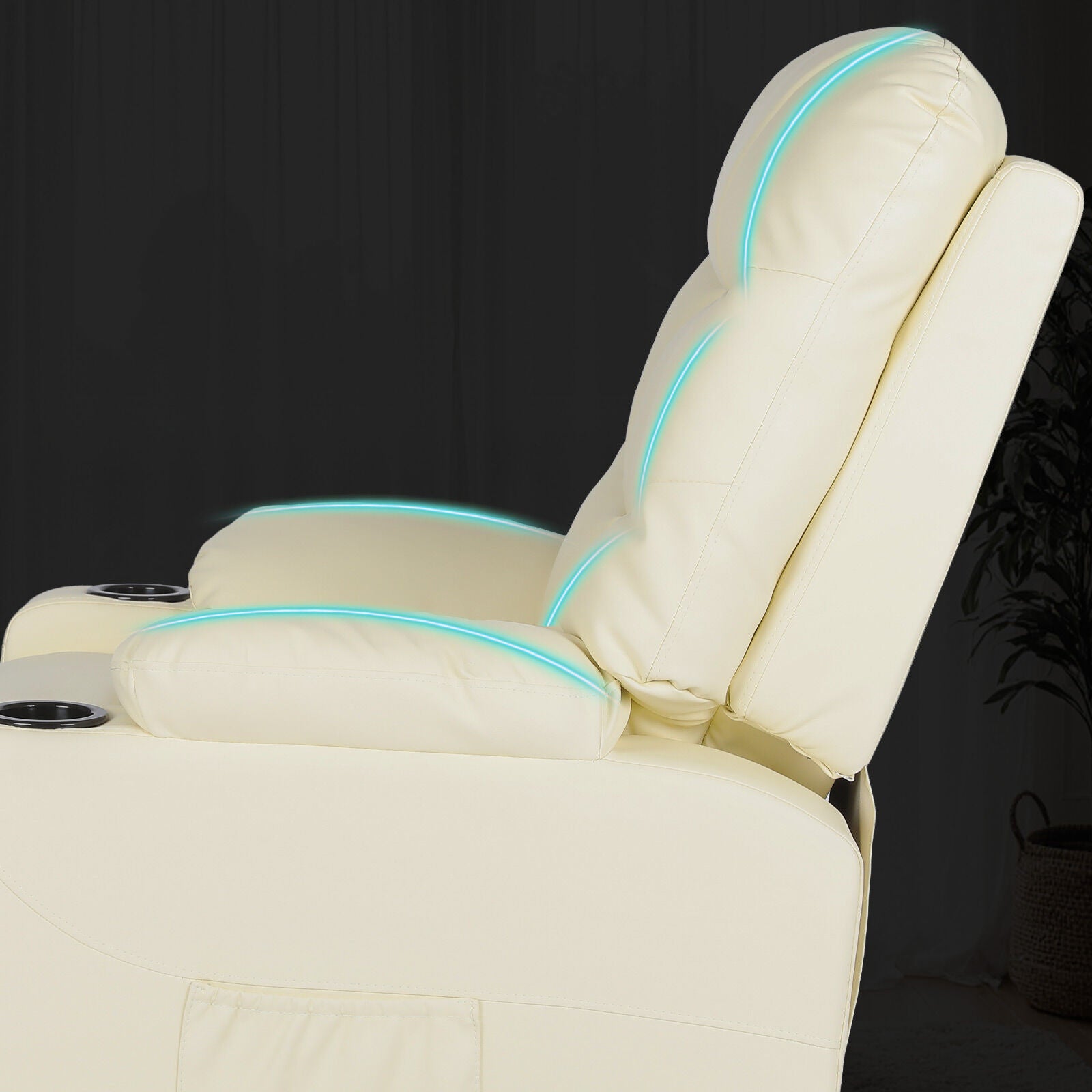 Rejuvachair Arleen, BEIGE Leather Lounge Sofa 8-Point Electric Massage Recliner Chair