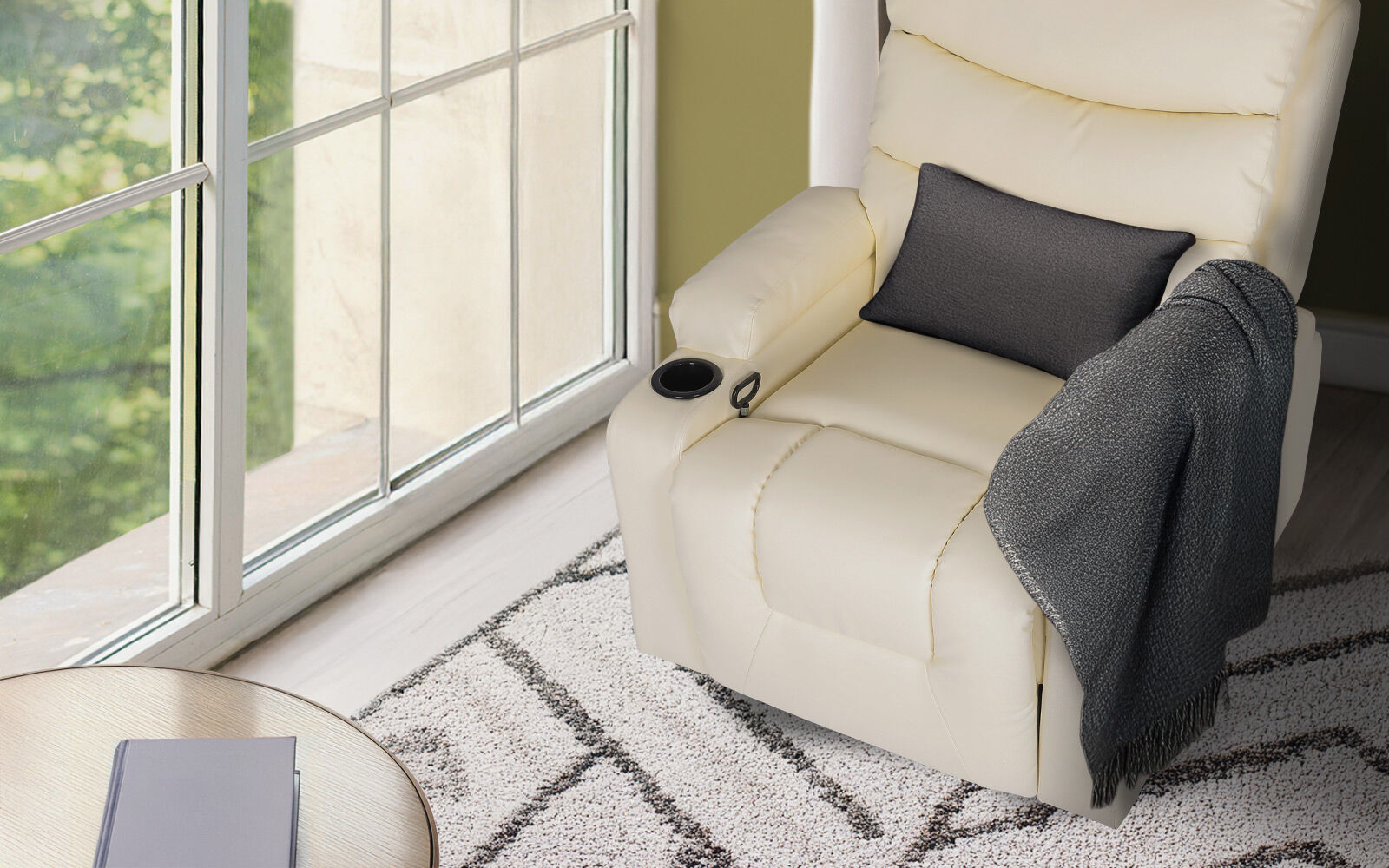Arete Nest, CELINA CREAM Leather Electric Massage Recliner Armchair -