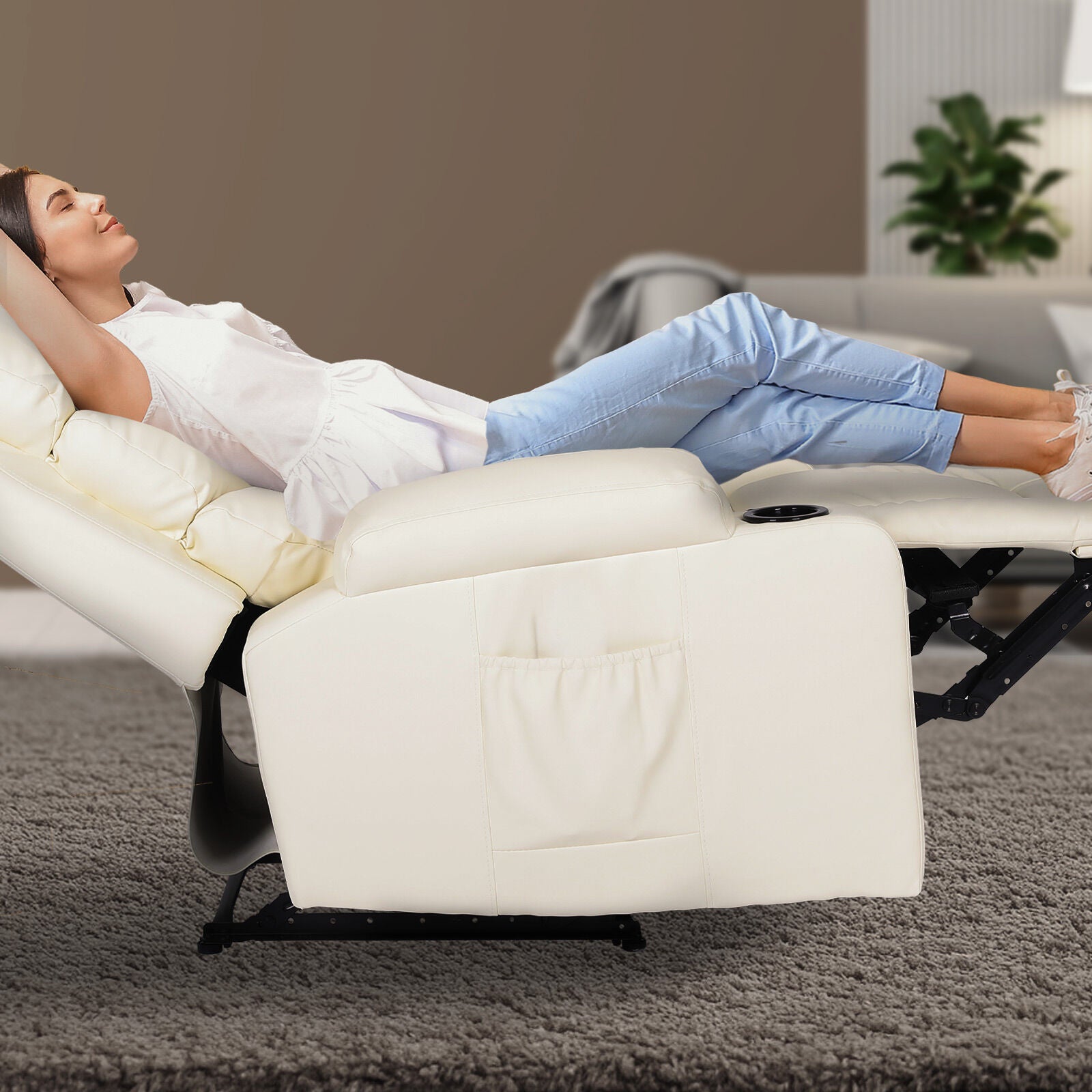 Arete Nest, CELINA CREAM Leather Electric Massage Recliner Armchair -