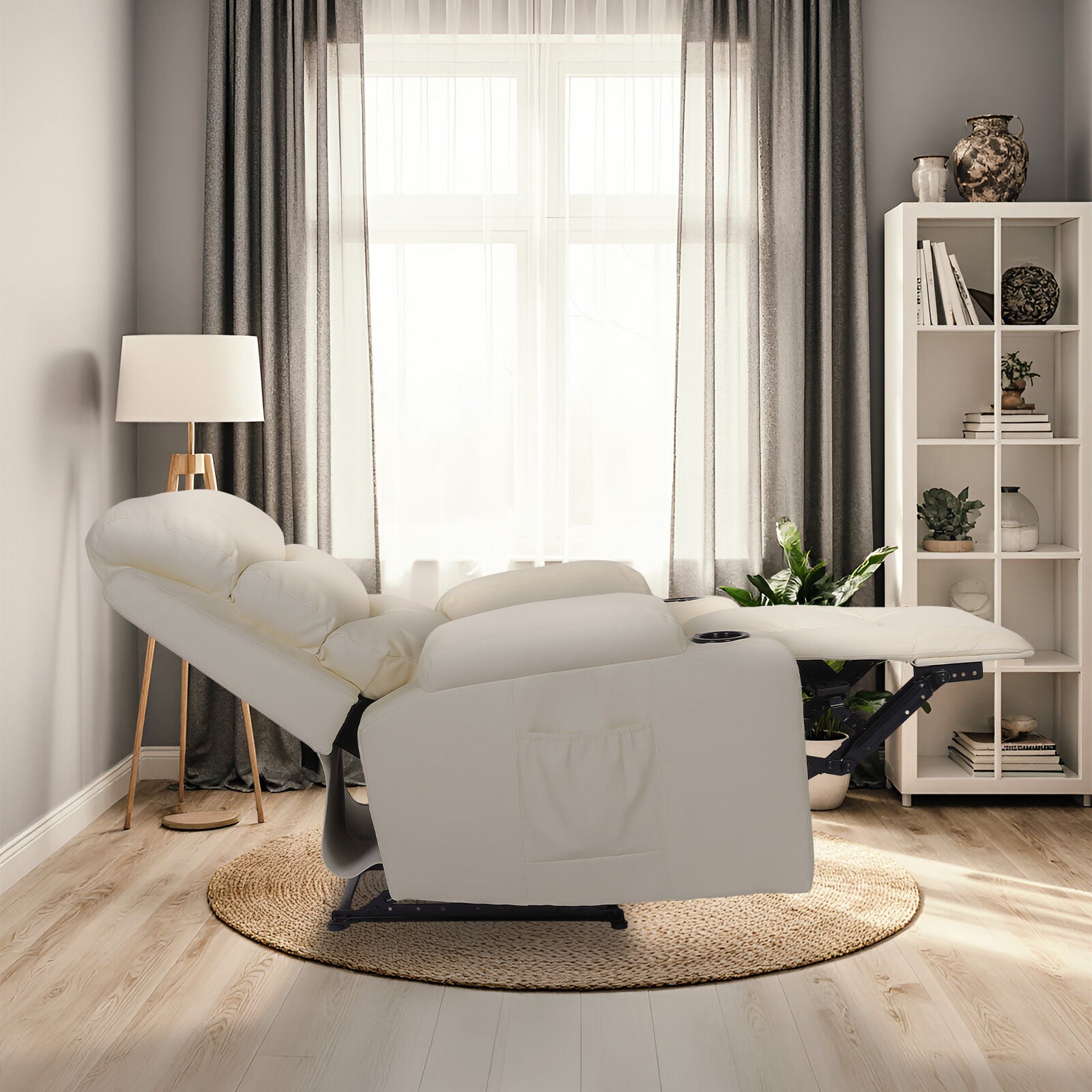 Arete Nest, CELINA CREAM Leather Electric Massage Recliner Armchair -