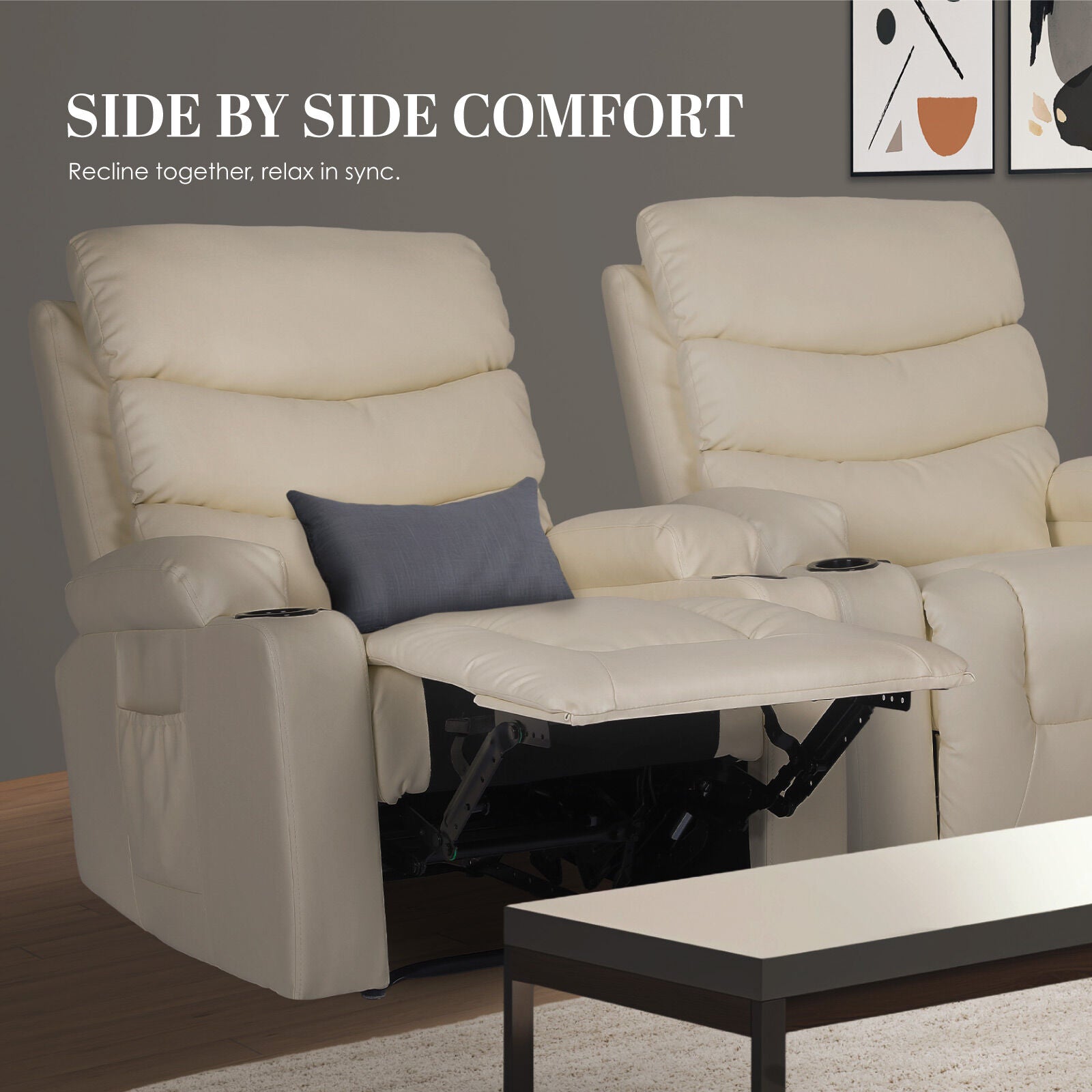 Arete Nest, CELINA CREAM Leather Electric Massage Recliner Armchair -