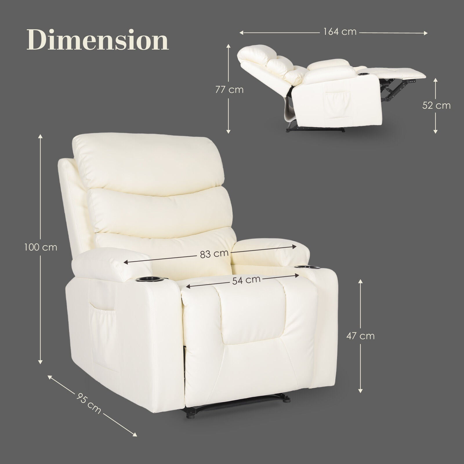 Arete Nest, CELINA CREAM Leather Electric Massage Recliner Armchair -