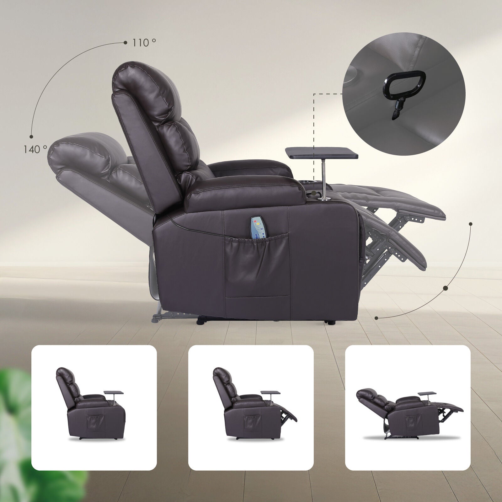 Arete Soothe, HARLOW BROWN Leather 8-Point Electric Massage Recliner Chair