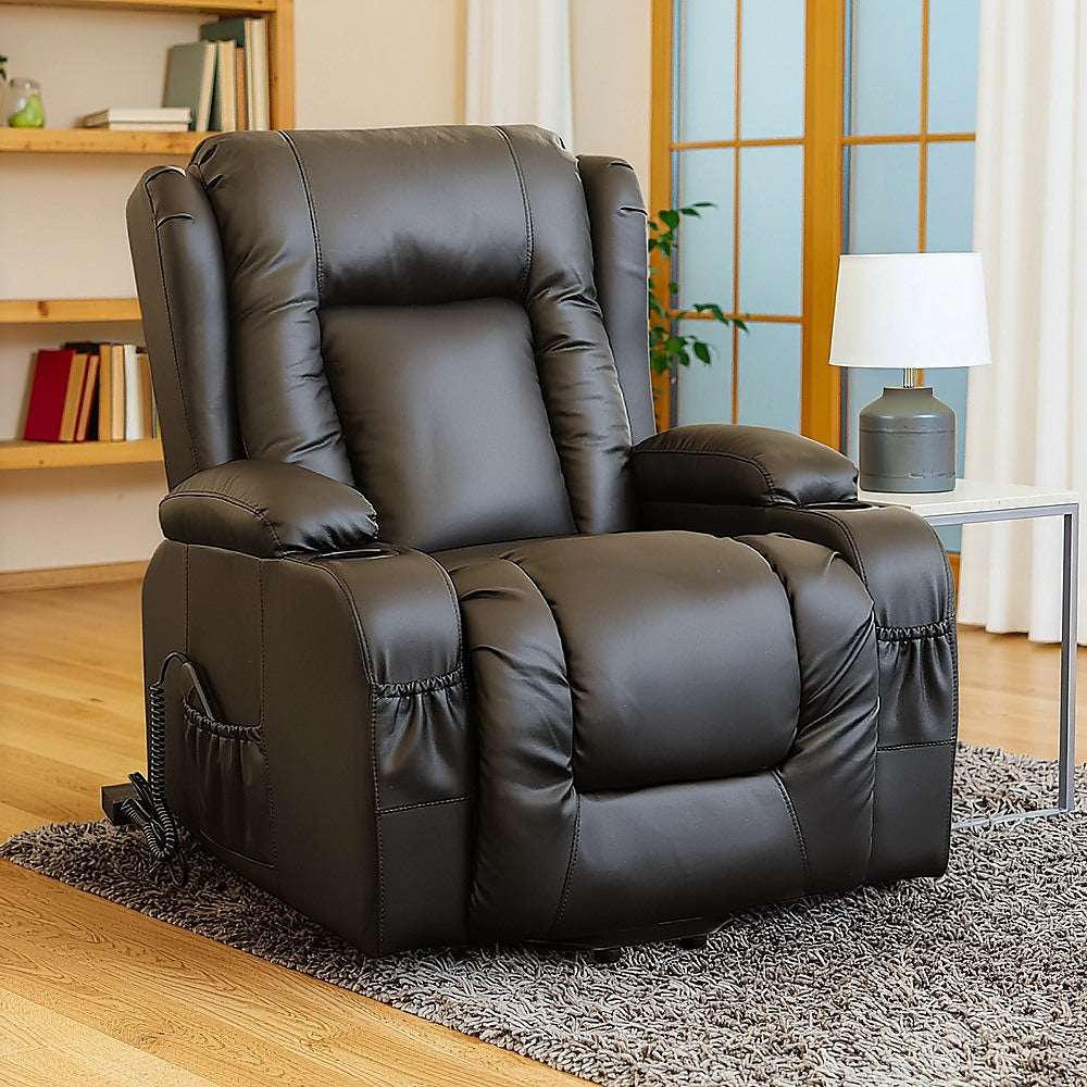 Arete Balance Recliner Leather Chair – Electric Massage Lift Chair with Heat Function
