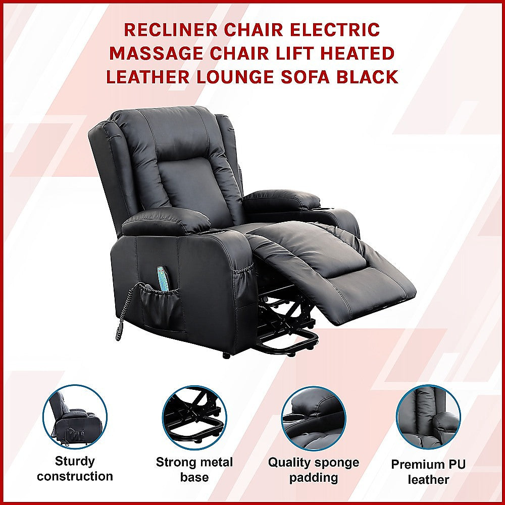 Arete Balance Recliner Leather Chair – Electric Massage Lift Chair with Heat Function