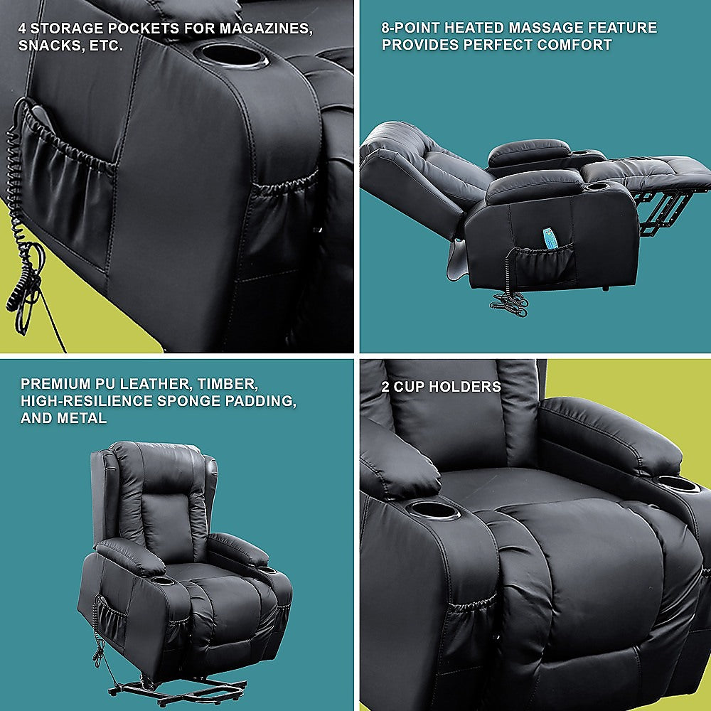 Arete Balance Recliner Leather Chair – Electric Massage Lift Chair with Heat Function