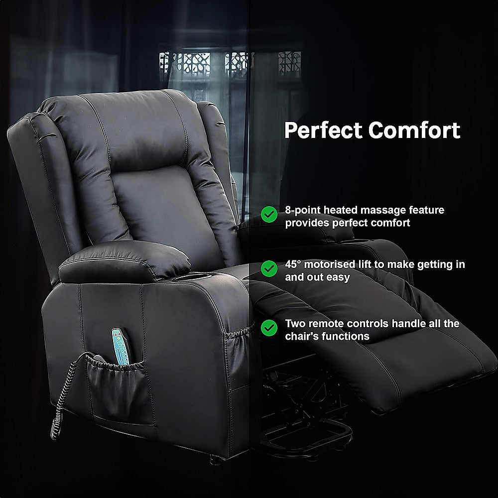 Arete Balance Recliner Leather Chair – Electric Massage Lift Chair with Heat Function