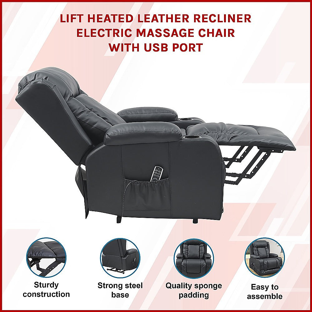 The Comfort Lift Heated Leather Recliner Electric Massage Chair with USB port