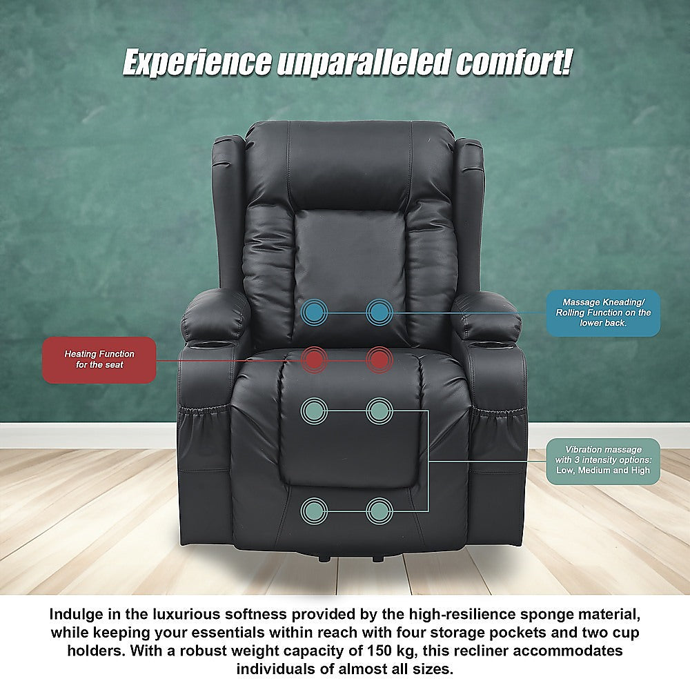 The Comfort Lift Heated Leather Recliner Electric Massage Chair with USB port