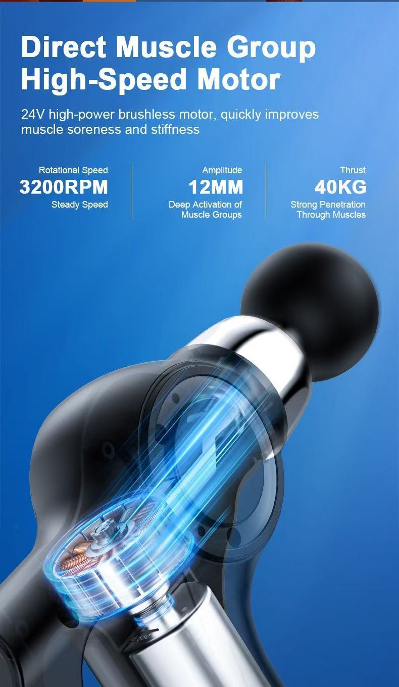 Black Portable Mini Triangle Massage Gun with 6 Heads & 6 Speed Setting - High Frequency Muscle Stimulator for Professional Fitness (LCD Model)