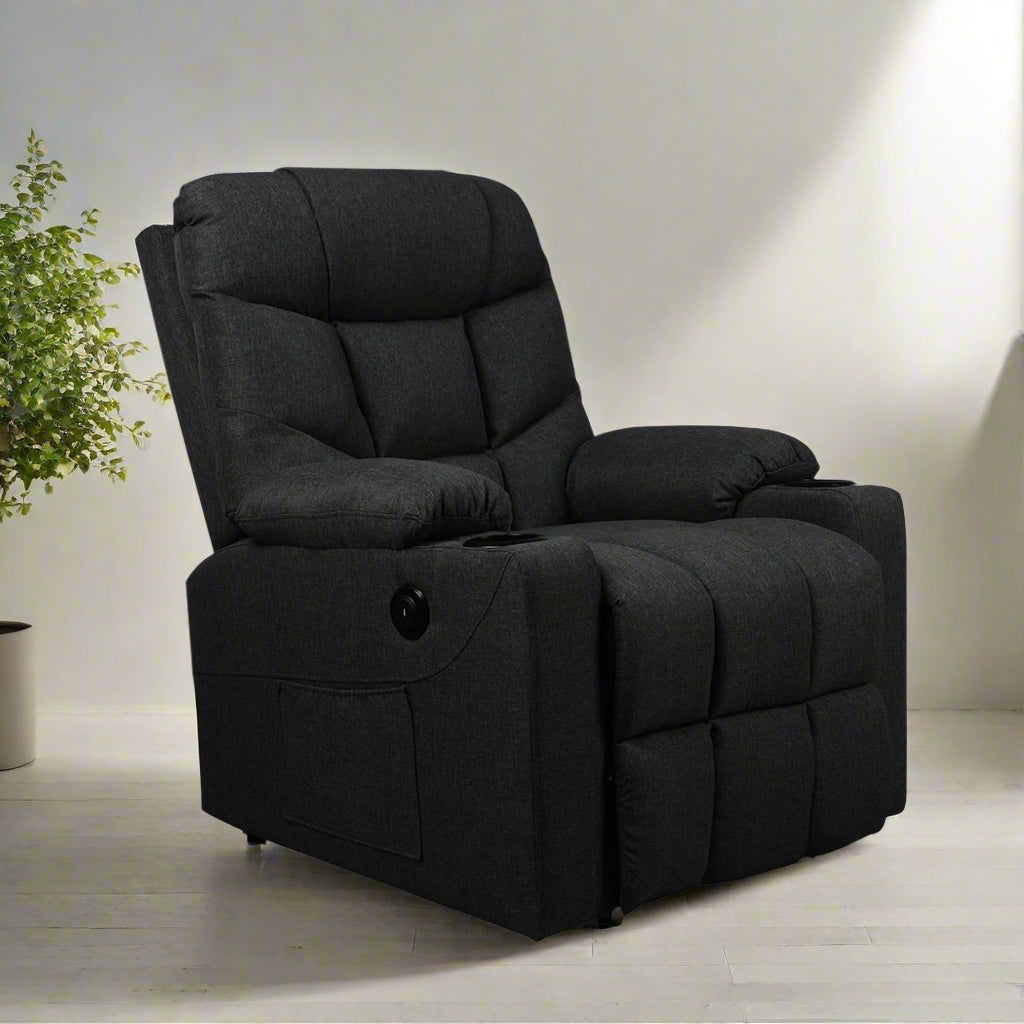 Medea Recliner Chair Electric Lift Chair Armchair Lounge Fabric USB Charge - Black